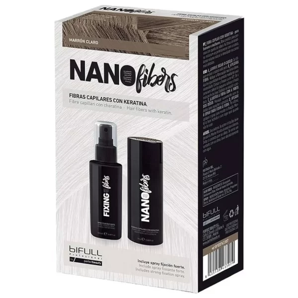 Kit Fibra Capilar Nano Fibers + Fixador Castanho Claro Bifull